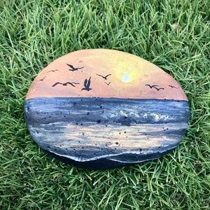 Ocean Sunset Hand Painted River Rock 4”